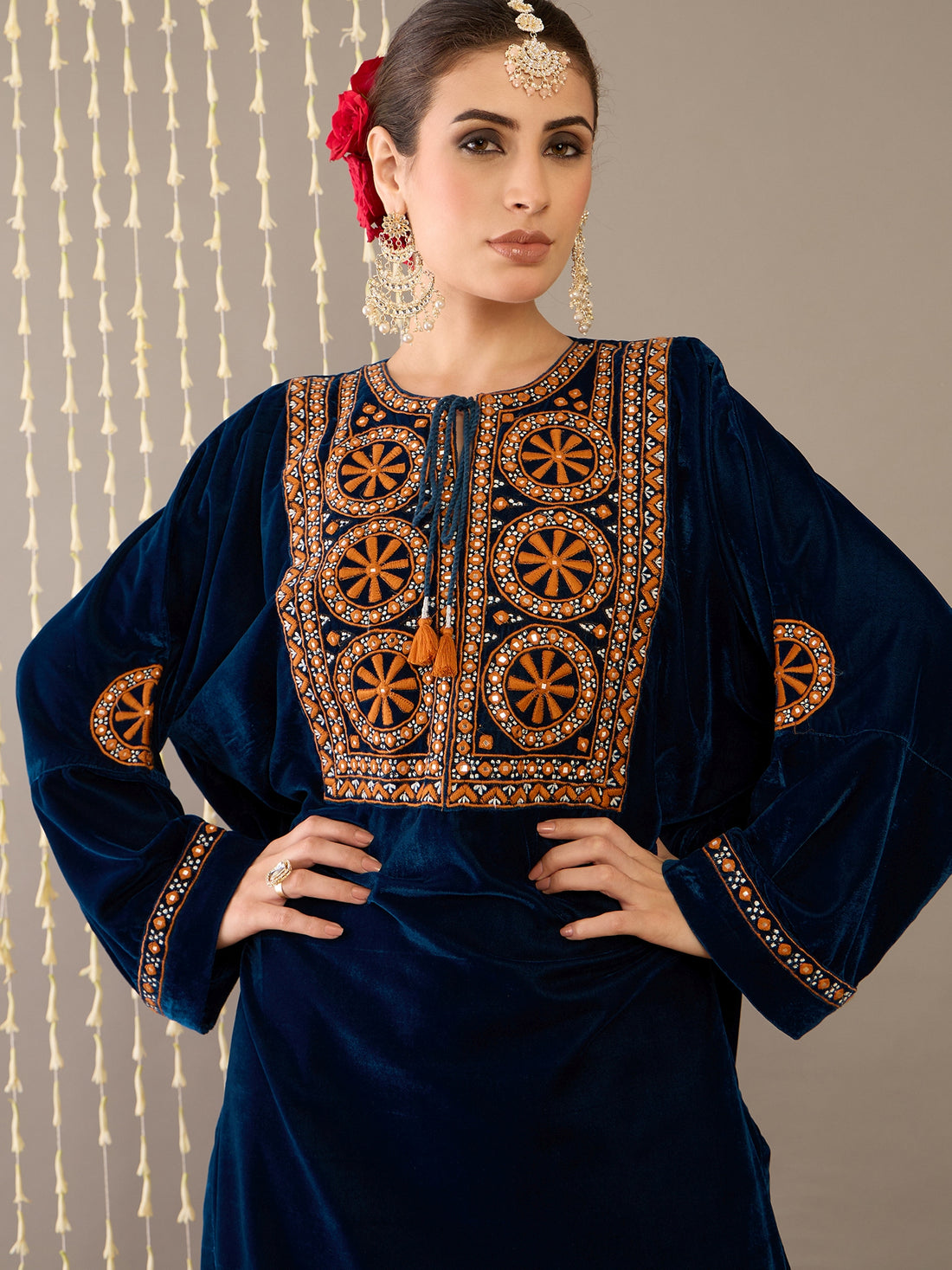 Aaravi Blue Velvet Embroidered Phiran Set