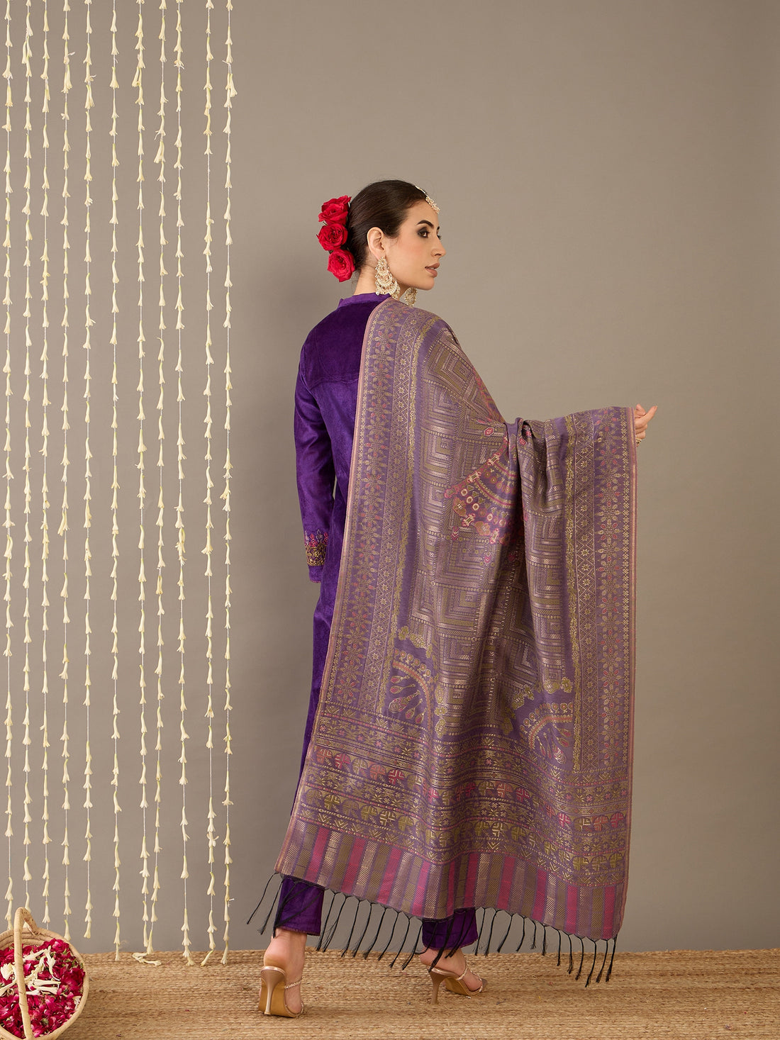 Purple Velvet Kurta Set with Dupatta