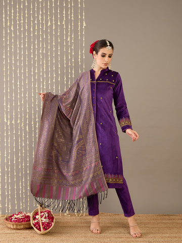 Purple Velvet Kurta Set with Dupatta