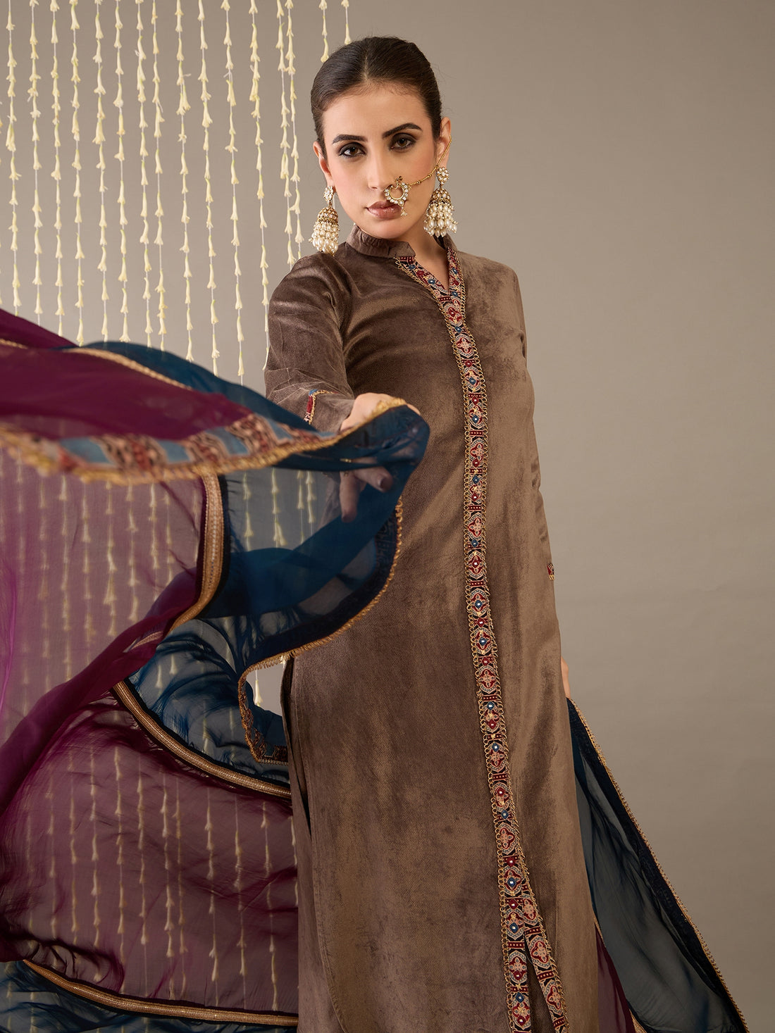 Mehveen Velvet Kurta Set with Dupatta