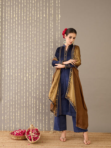 Blue Velvet Kurta Set with dupatta