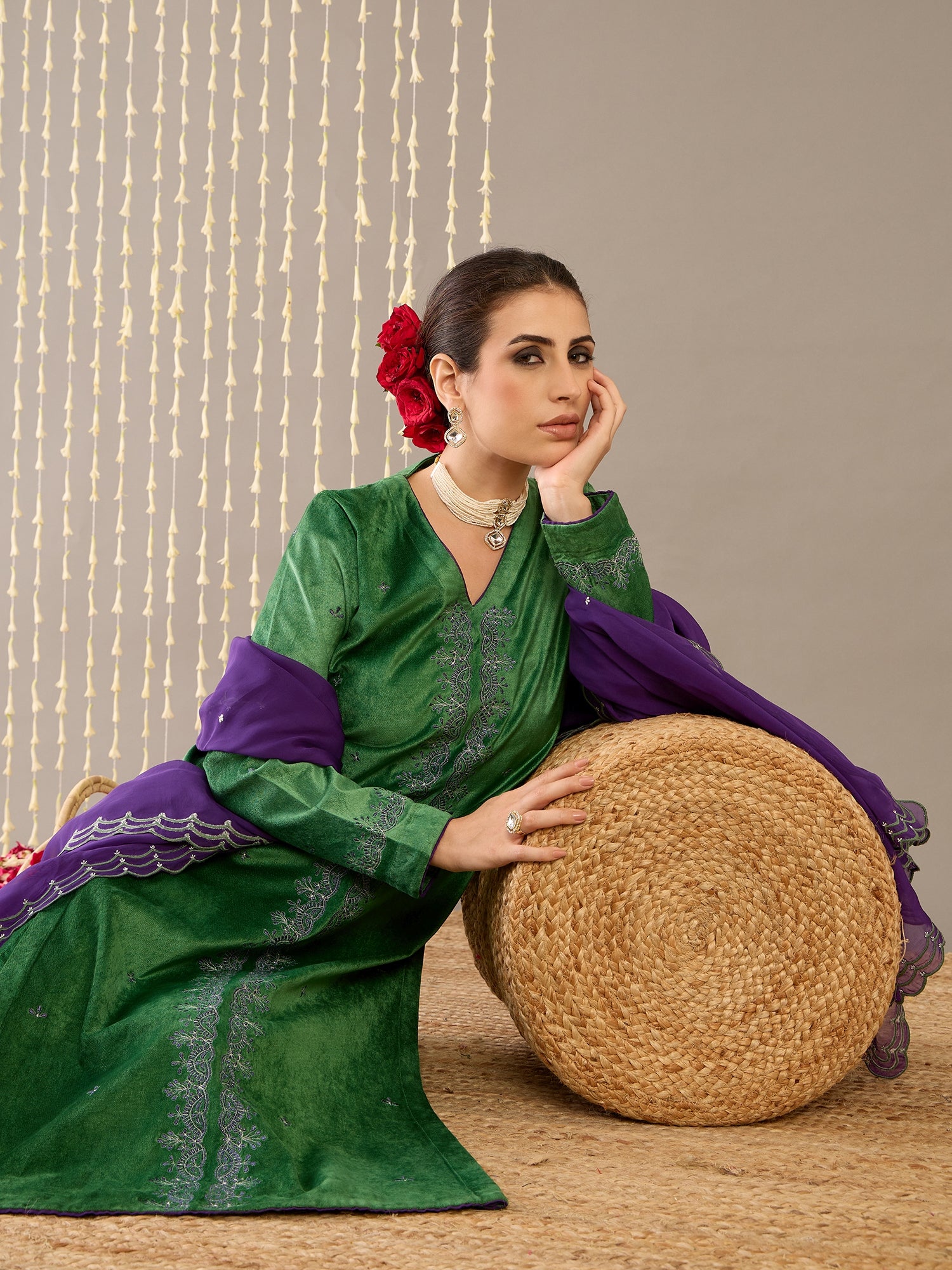 Gulbahaar Velvet Kurta Set With Dupatta