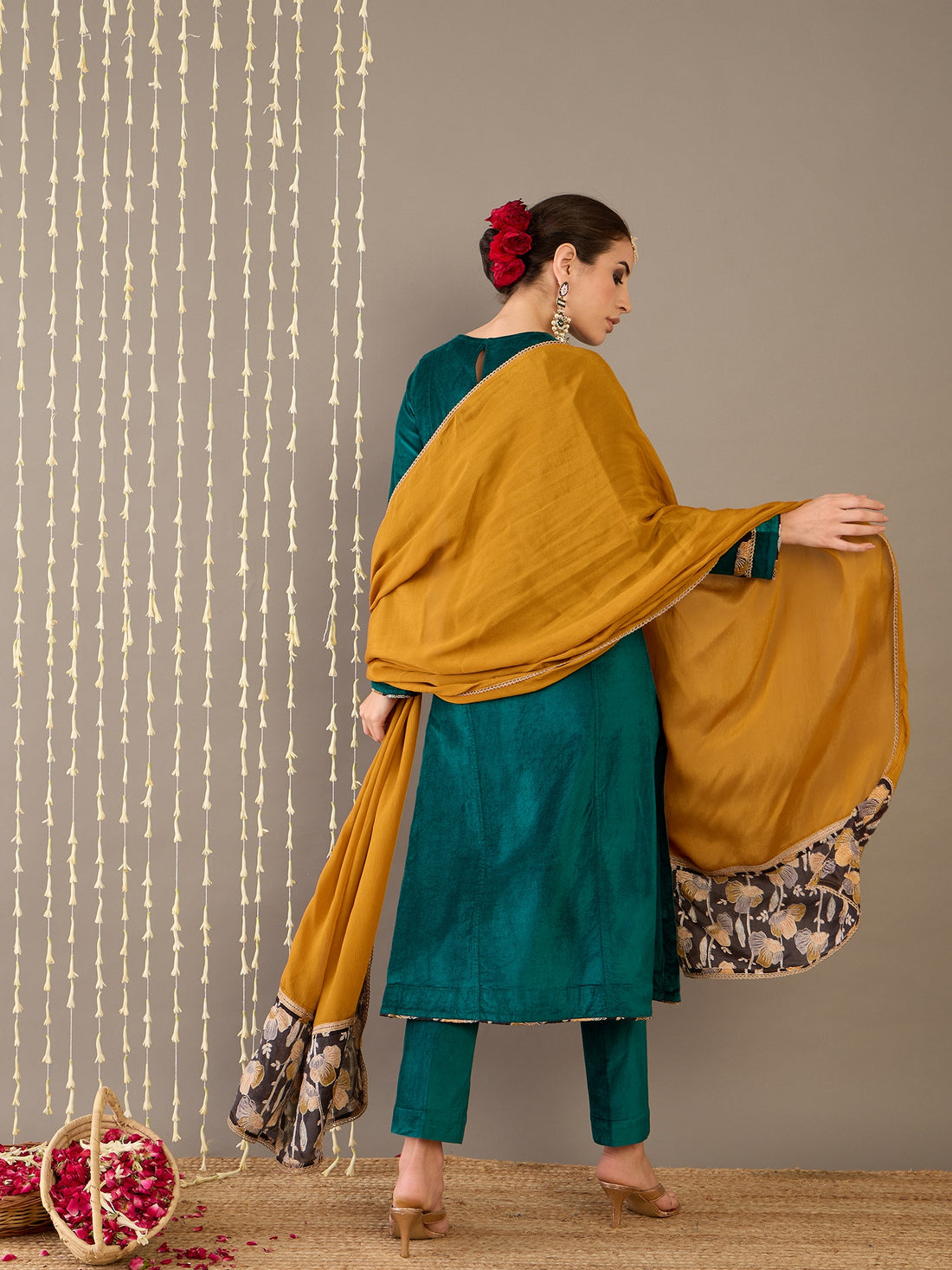 Teal Velvet Dupatta Suit Set