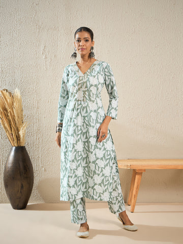 Pistachio Green Printed Kurta Set