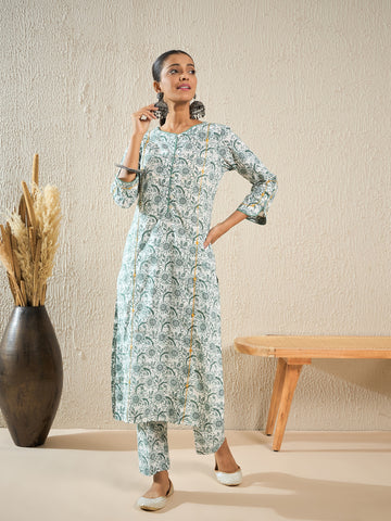 Sage Green Printed Kurta Set