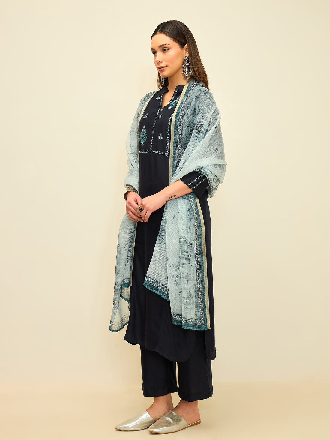 The Midnight Bloom Kurta Set with Dupatta