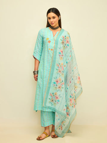 The Mint Meadow Kurta Set with Dupatta