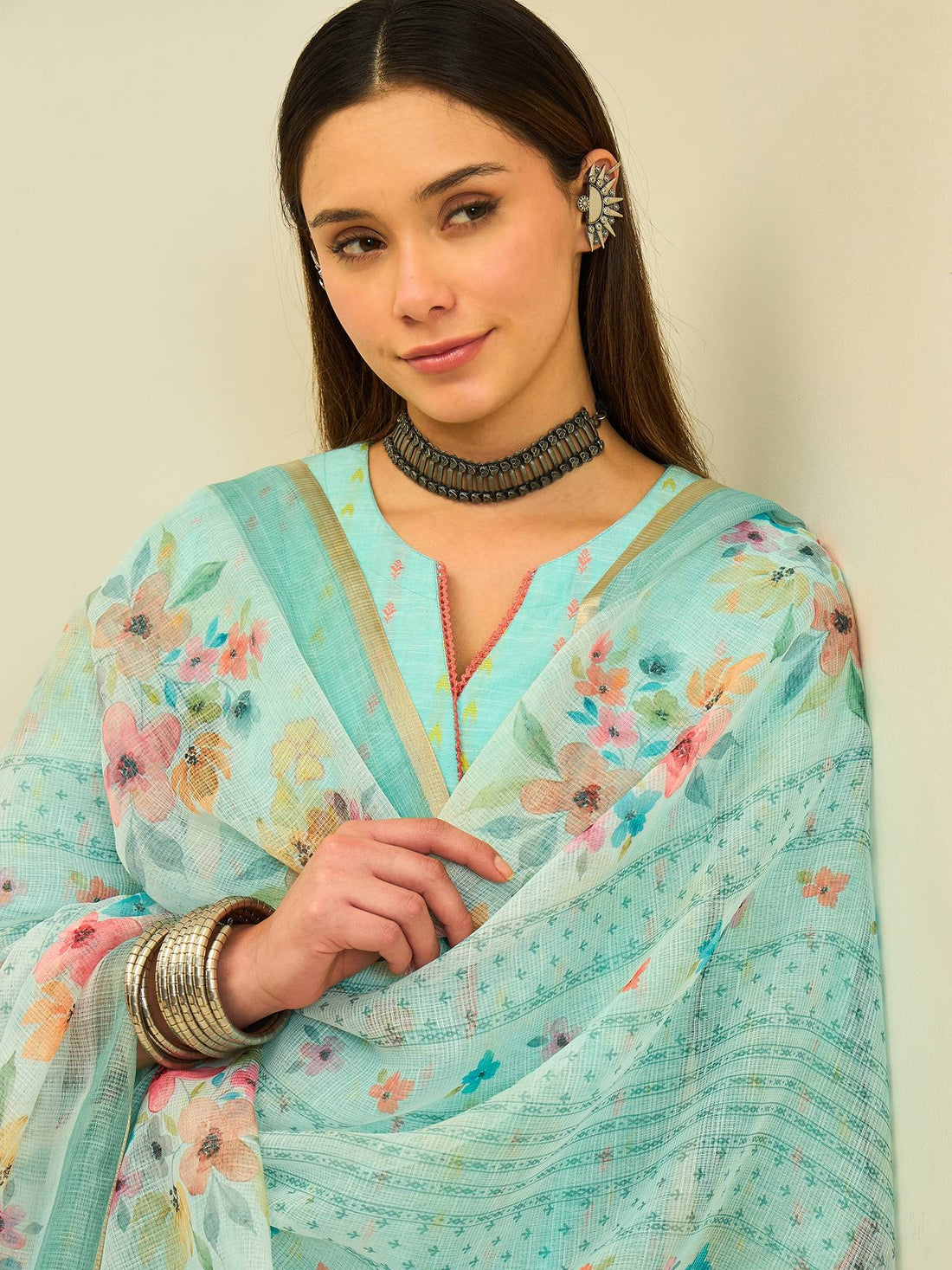The Mint Meadow Kurta Set with Dupatta