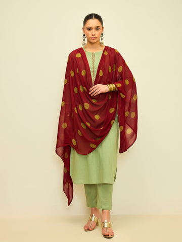The Crimson Accent Kurta Set with Dupatta