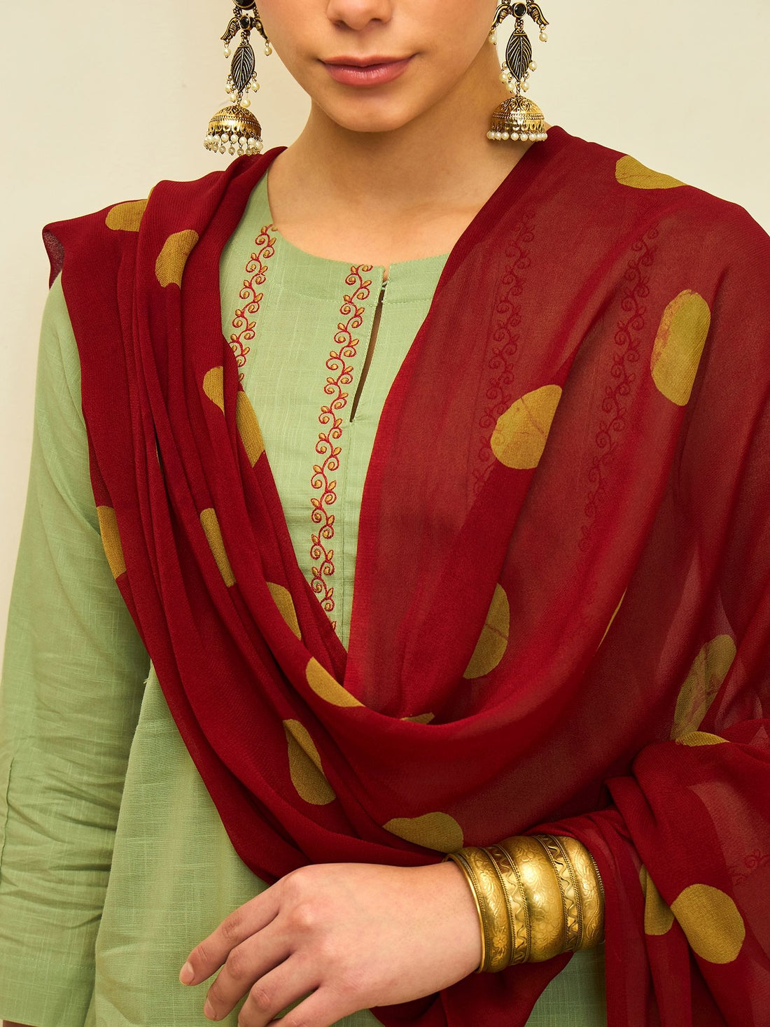The Crimson Accent Kurta Set with Dupatta