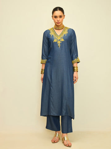 The Royal Indigo Embroidered Set