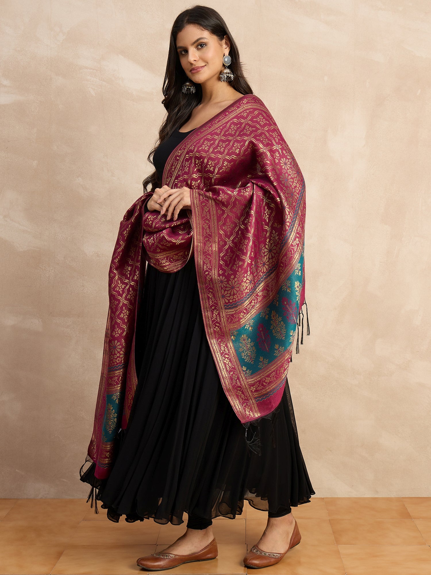 The Royal Maroon Banarasi Silk Dupatta