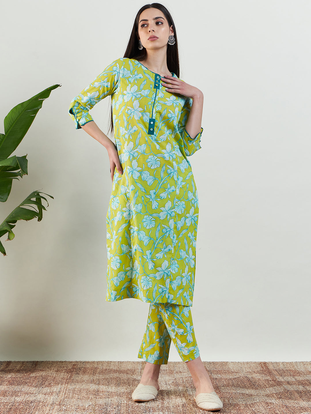 Parrot Green Printed Kurta Set