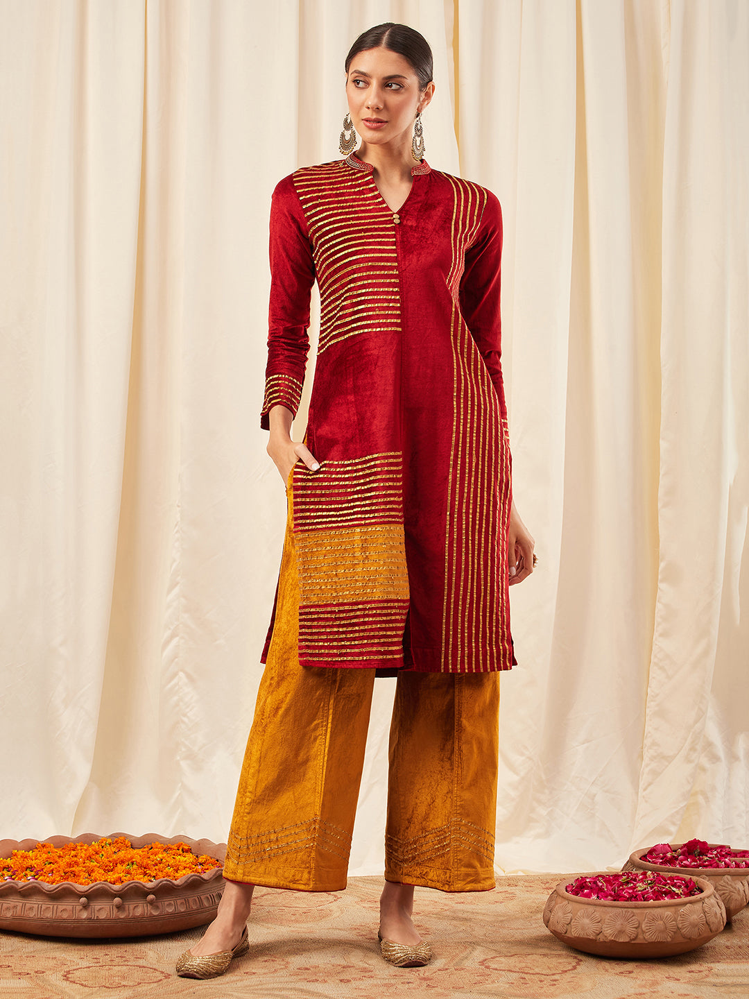 Red Embroidered Palazzo Kurta Set 5848515.htm - Buy Red Embroidered Palazzo  Kurta Set 5848515.htm online in India
