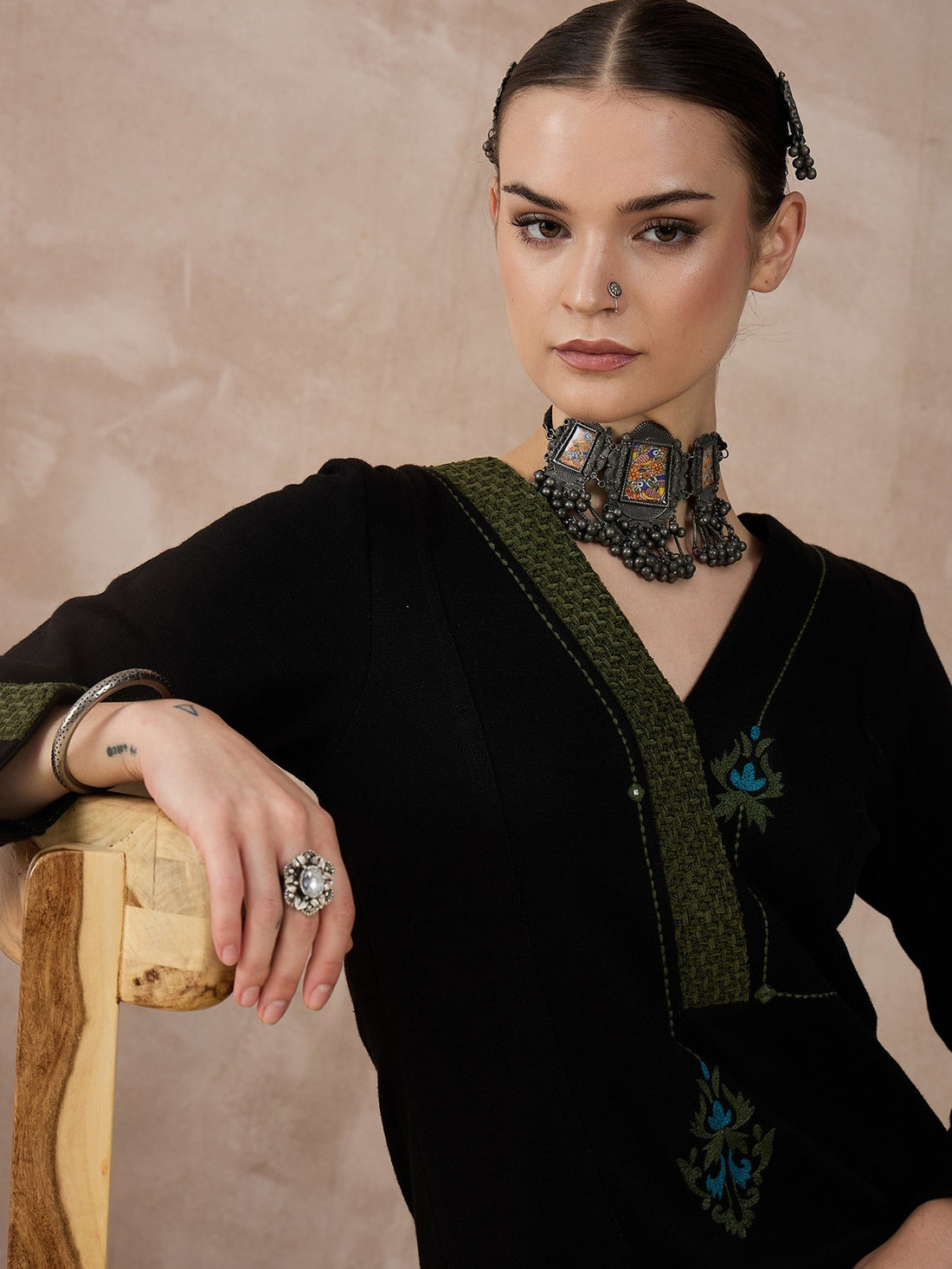 The Elegant Black Knitted Kurta Set