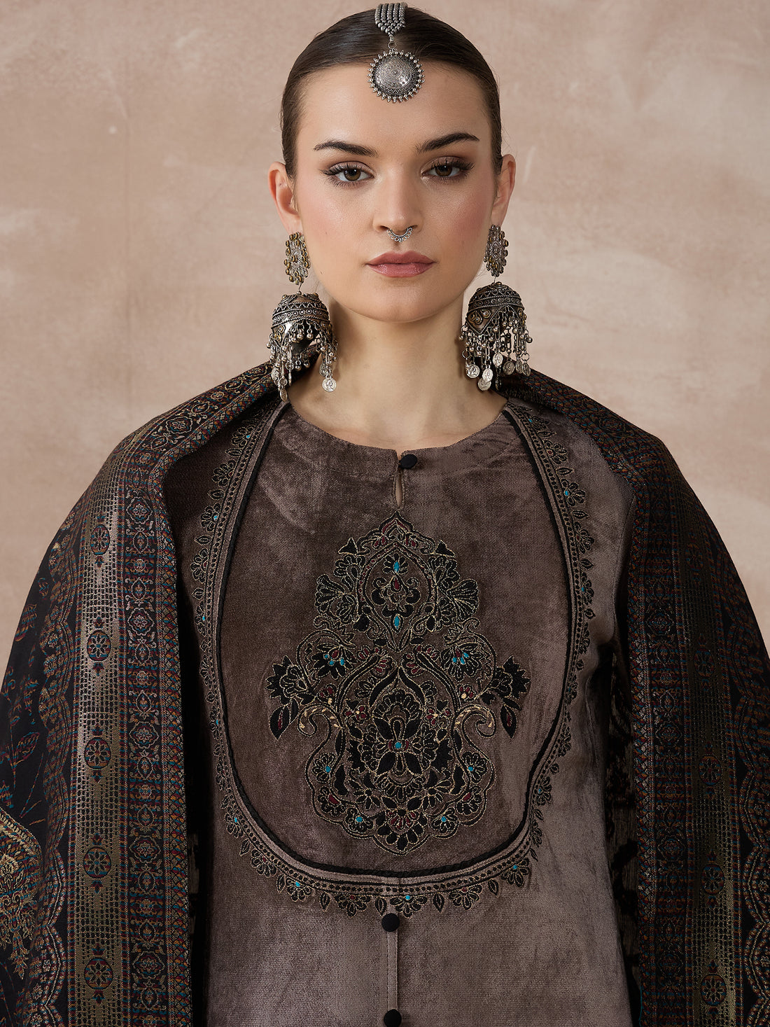 The Mocha Elegance Velvet Zareena Set