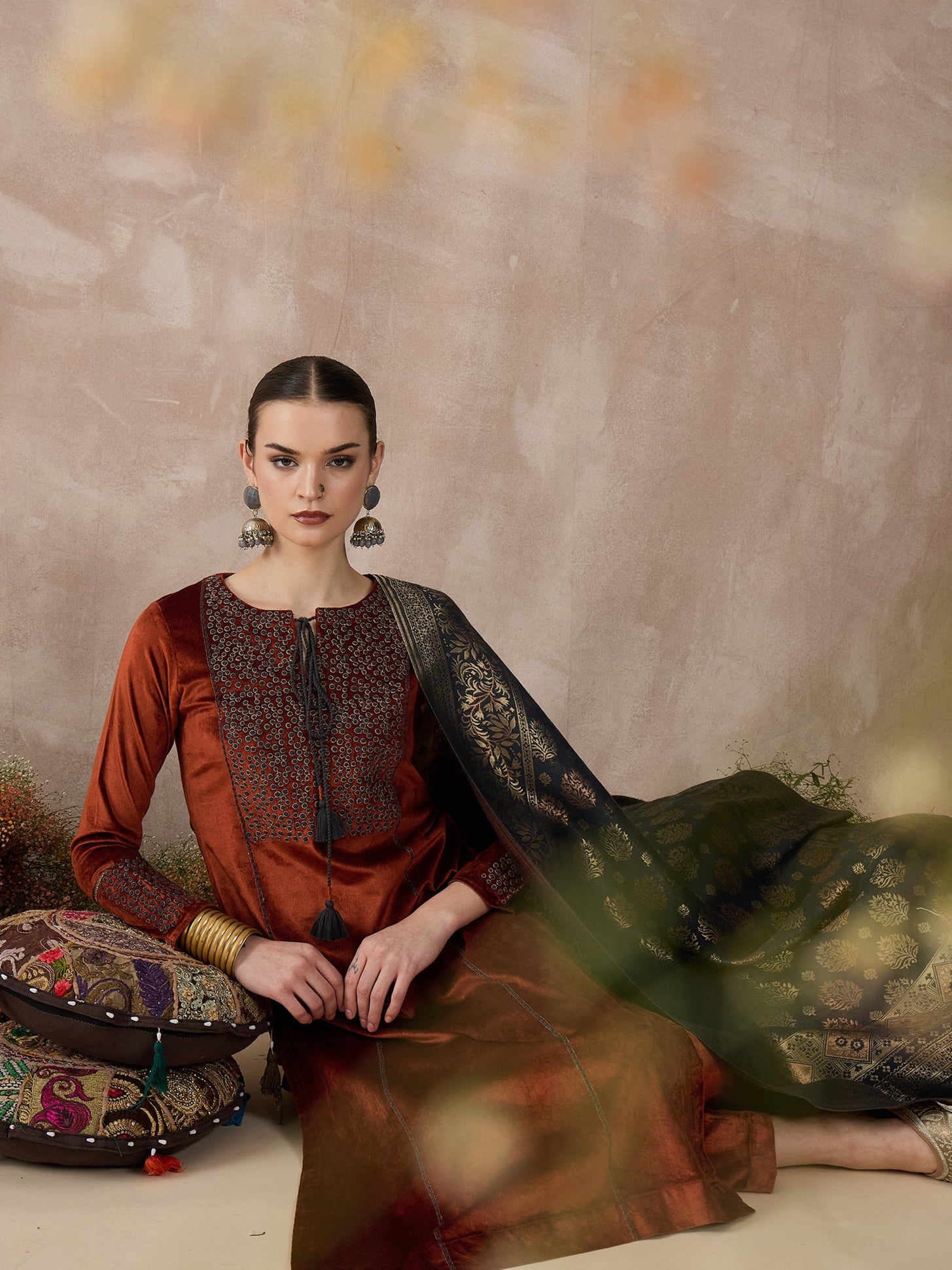 The Copper Glow Velvet Zareena Set
