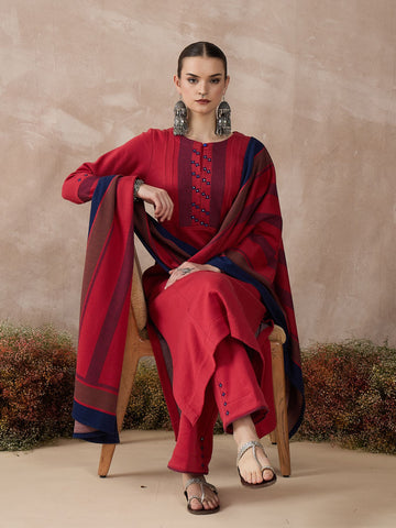 Red Enchant Kurta Set With Dupatta