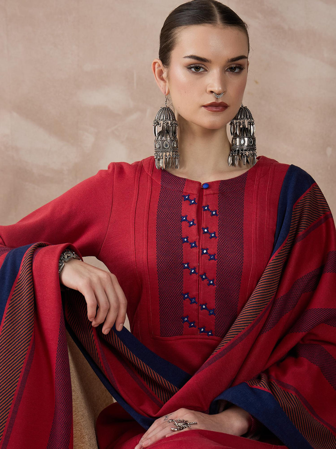 Red Enchant Kurta Set With Dupatta