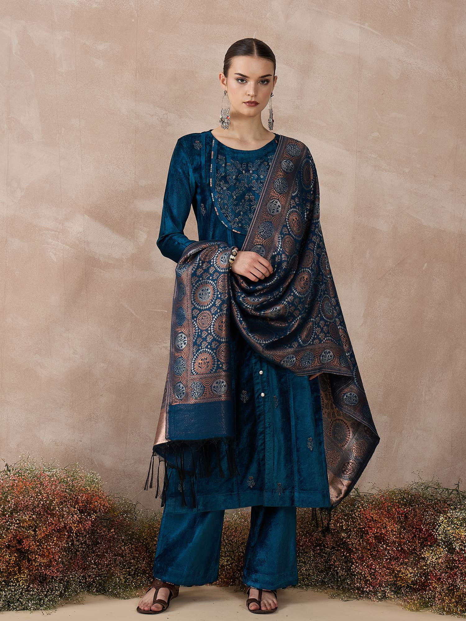 The Elysian Teal Velvet Samira Set