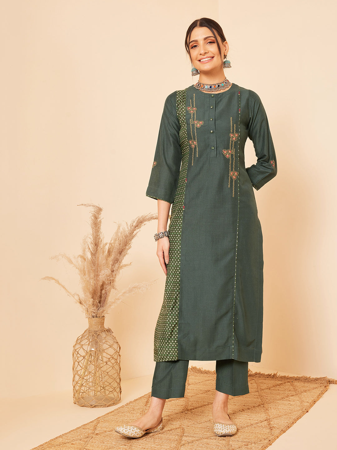 Bottle Green  Kurta Set