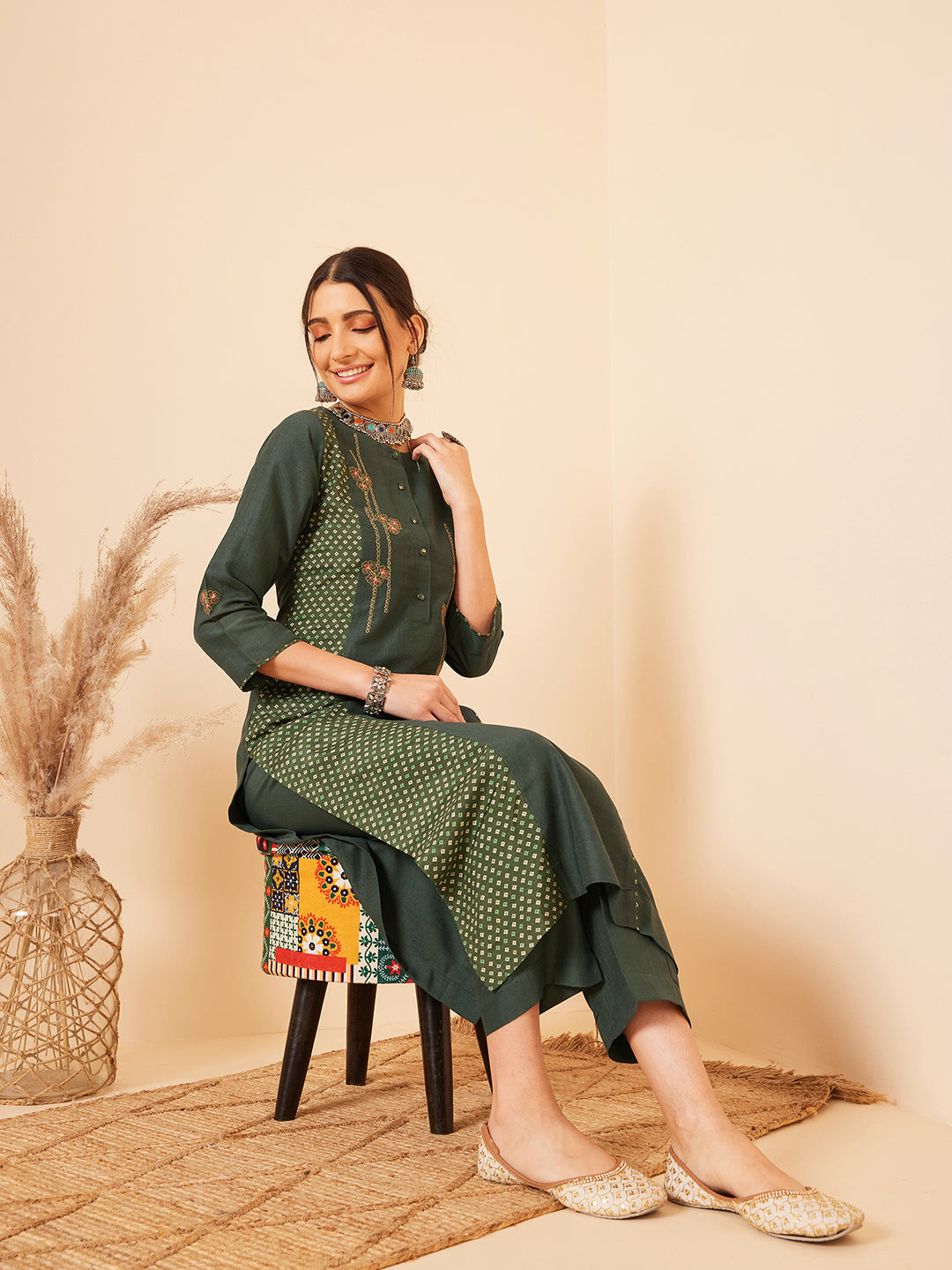 Bottle Green  Kurta Set