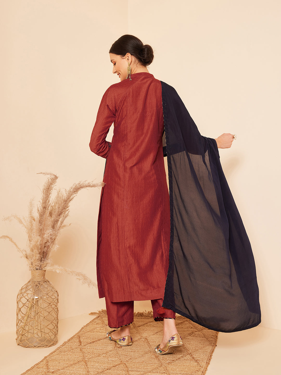 Rust  Kurta Set With Dupatta
