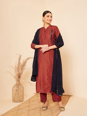 Rust  Kurta Set With Dupatta