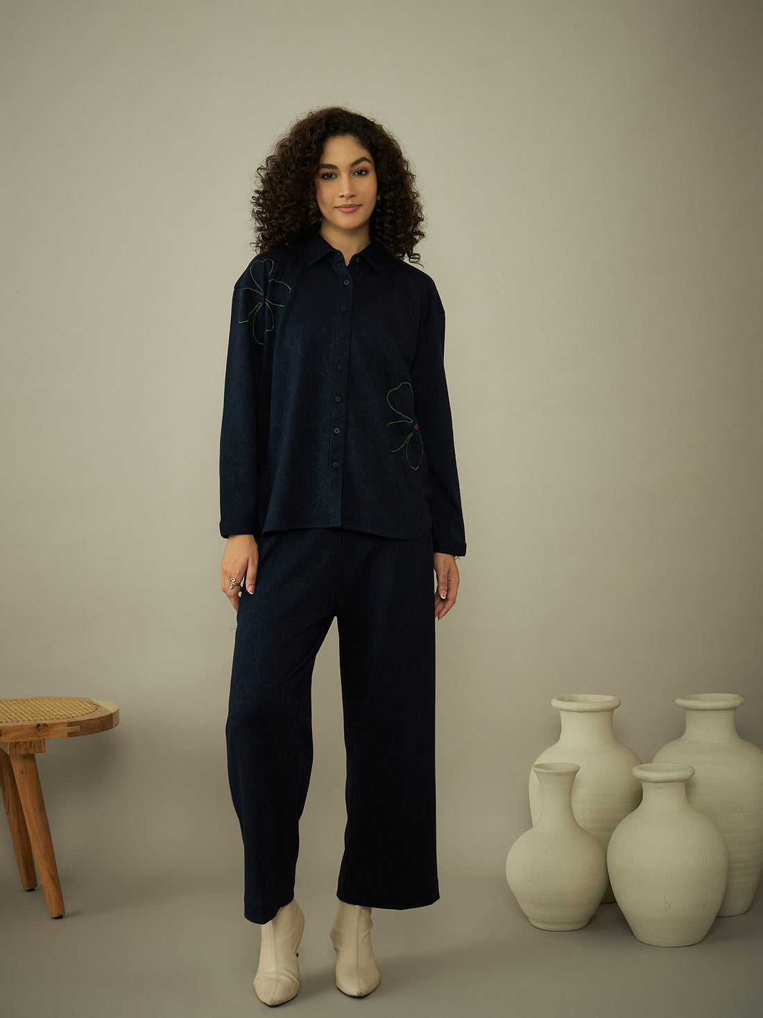 Navy Blue Relaxed Fit Woolen Co-ord Set