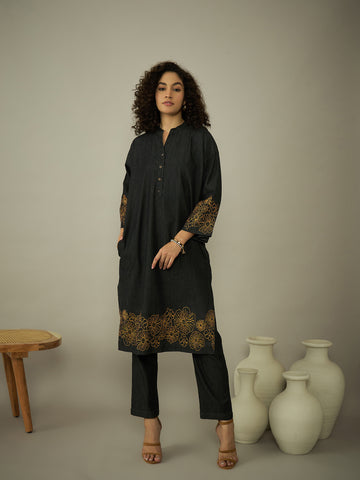 Denim Printed Kurta Set