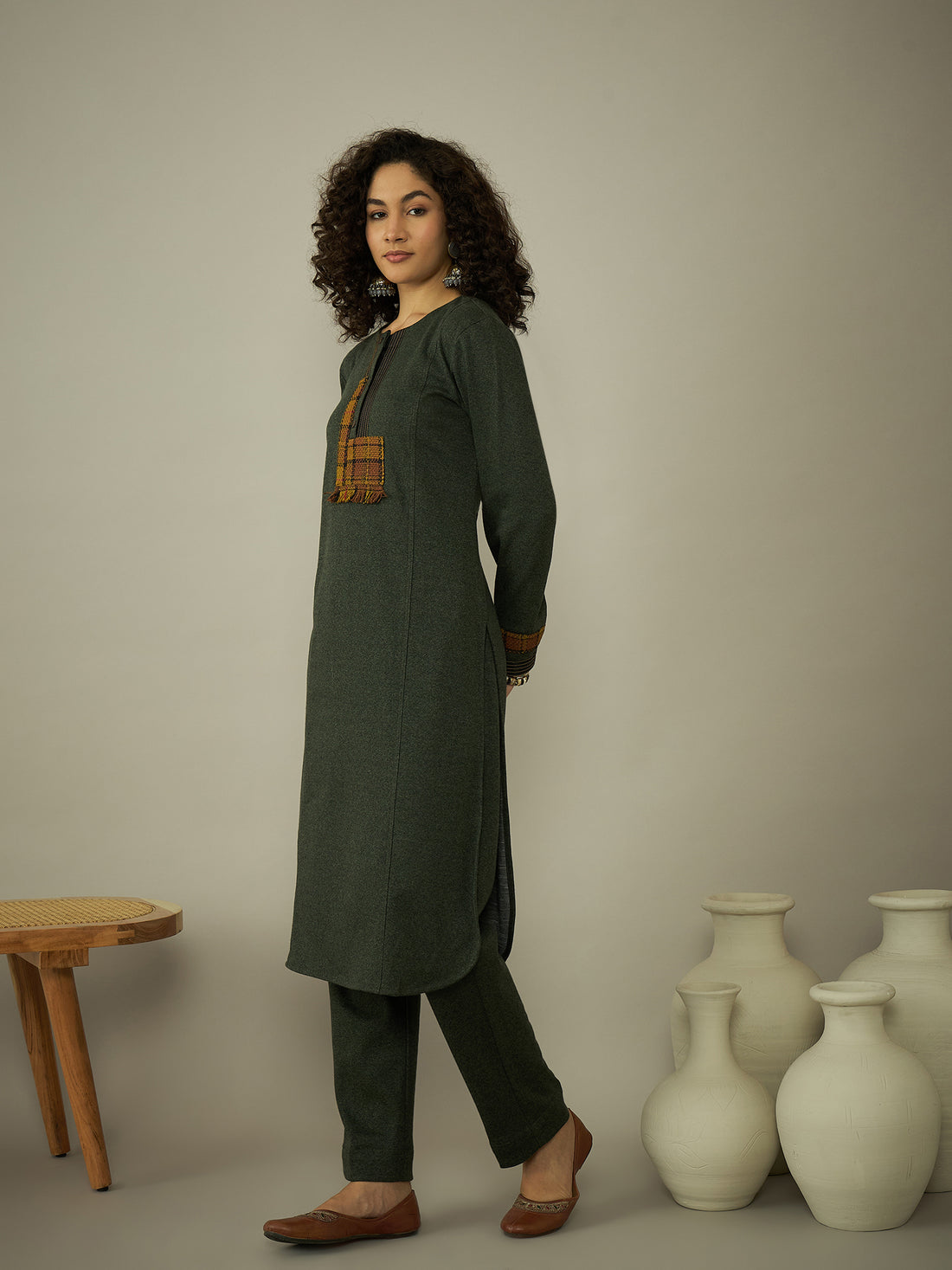The Green Check-Tweed Kurta Set