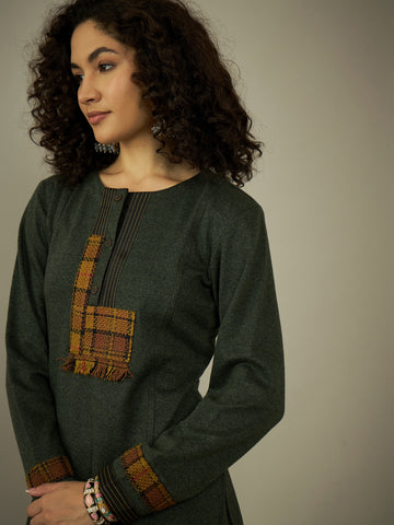 The Green Check-Tweed Kurta Set