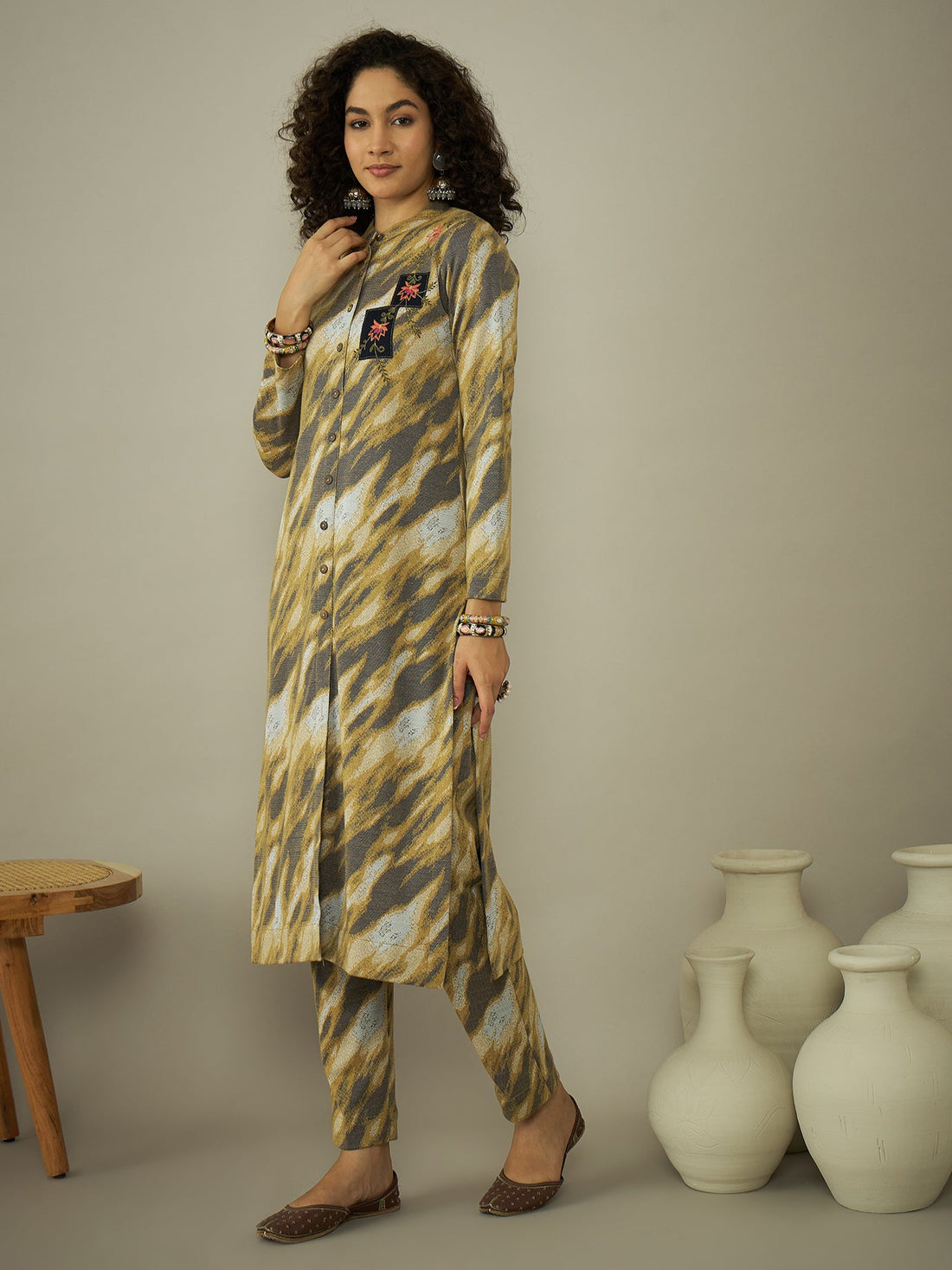 Winter Bloom Woolen Kurta Set
