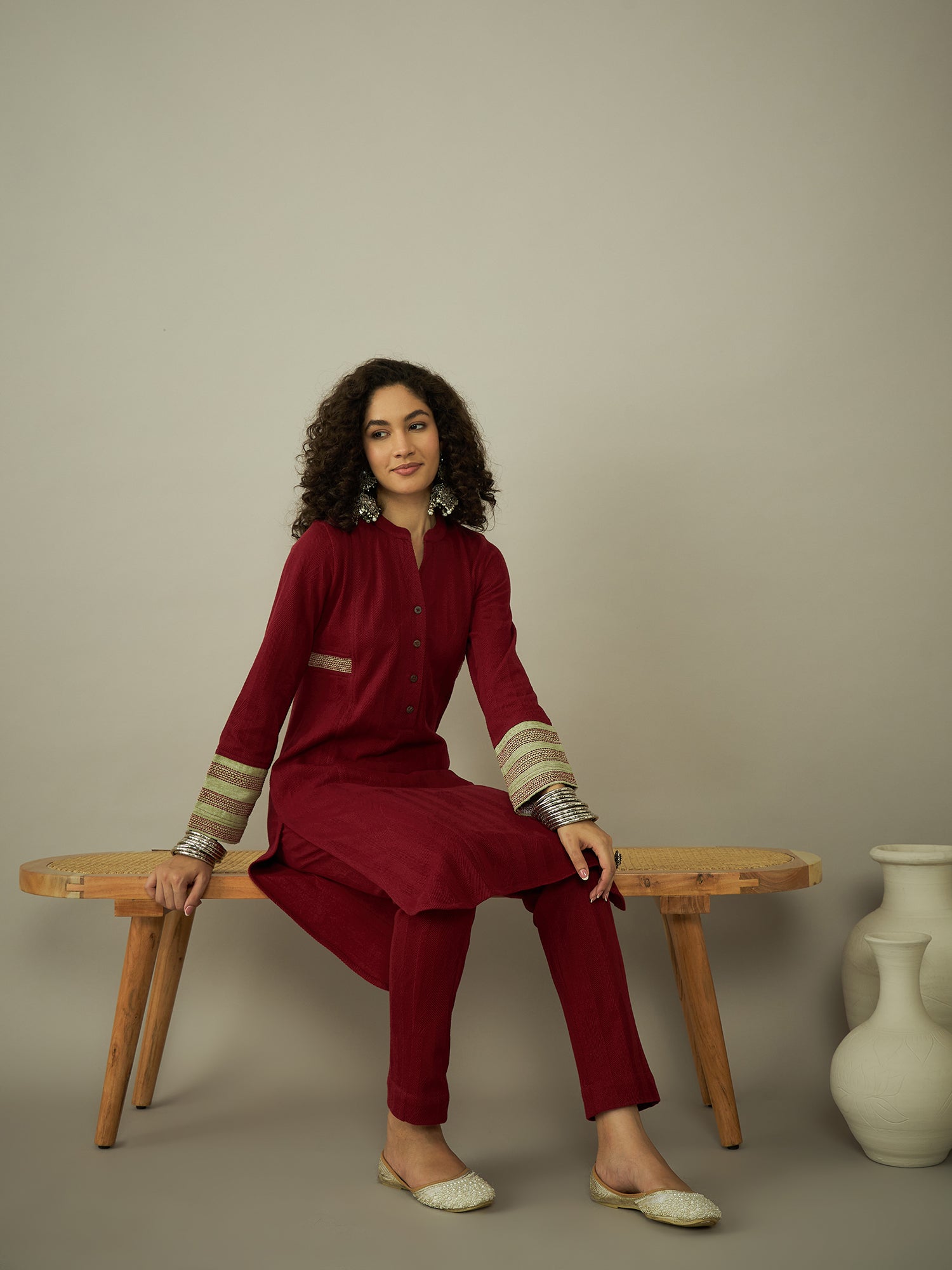 The Urban Maroon Patchwork Kurta Set