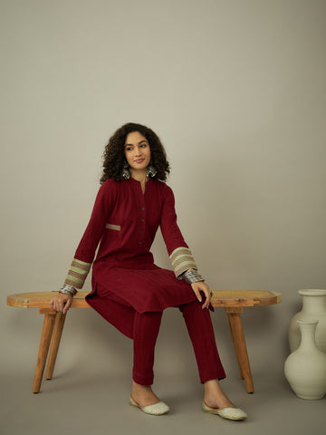 The Urban Maroon Patchwork Kurta Set