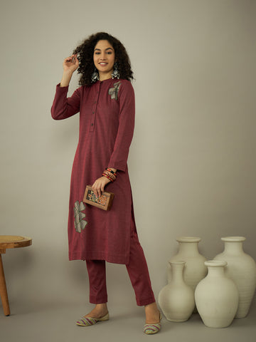 Kremlin Red Woollen Kurta Set