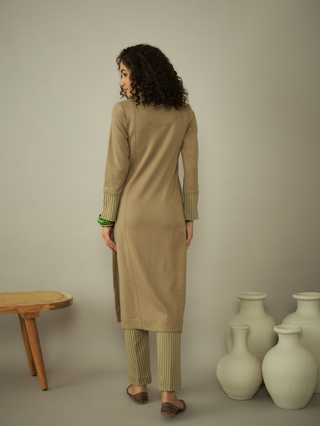 Beige knitted kurta set