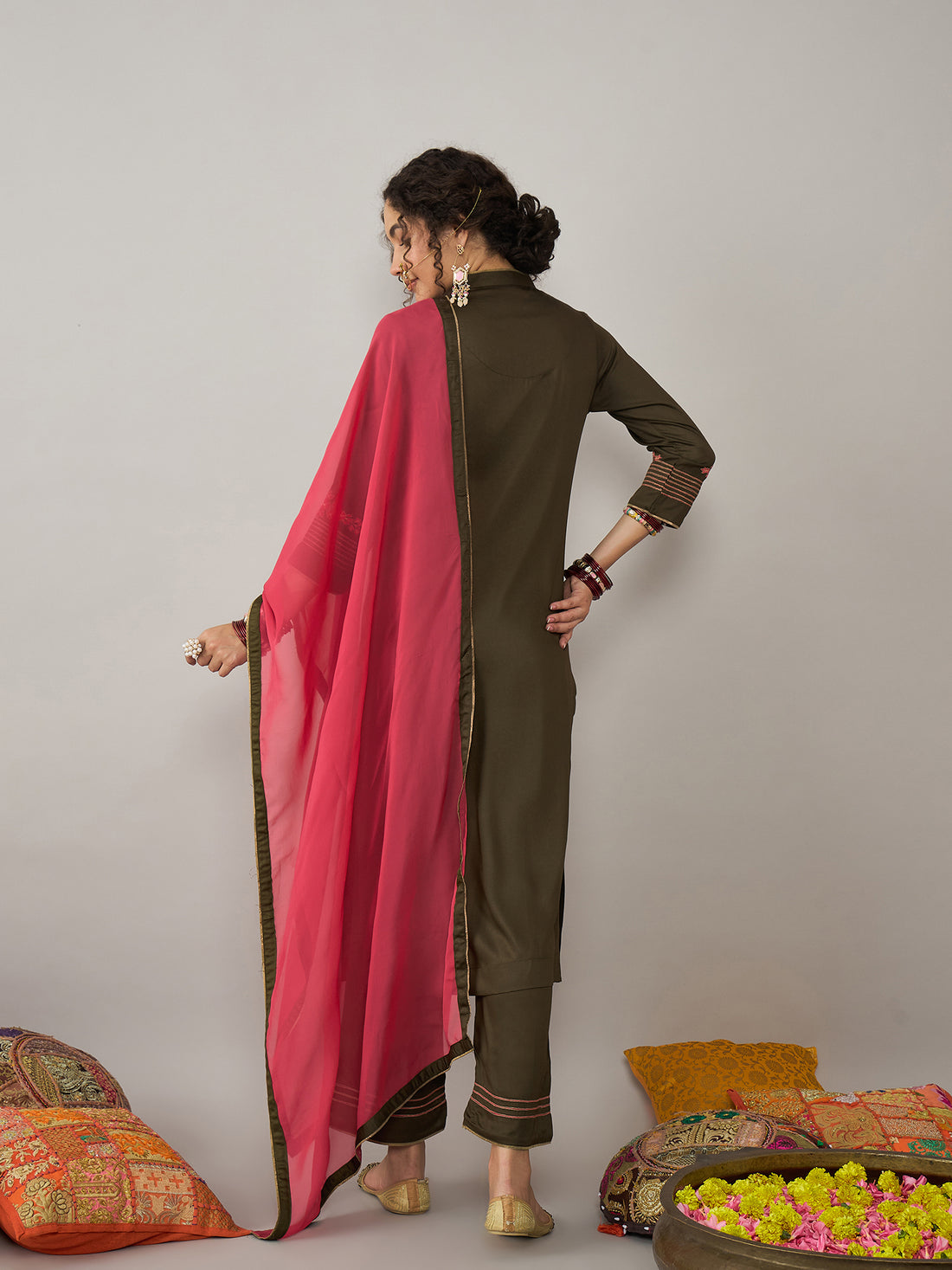 Dark Olive Kurta set with dupatta