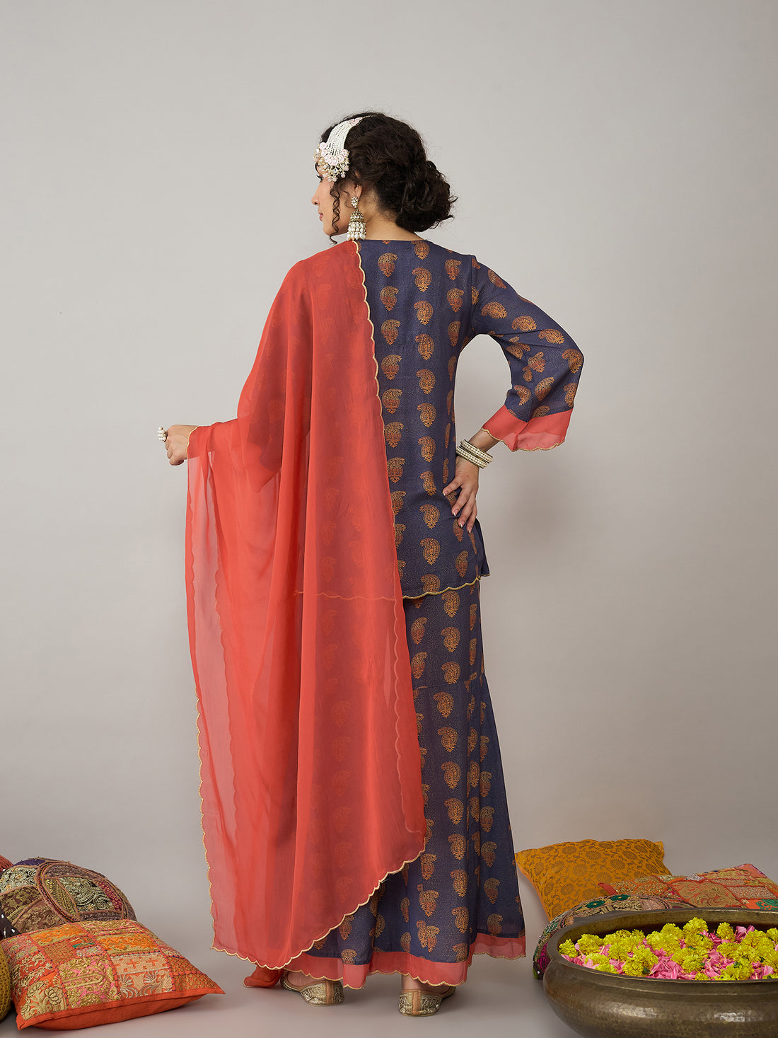 Purple Sharara Set with Rust Dupatta