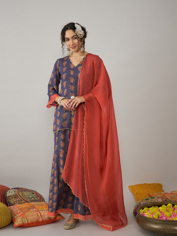 Purple Sharara Set with Rust Dupatta