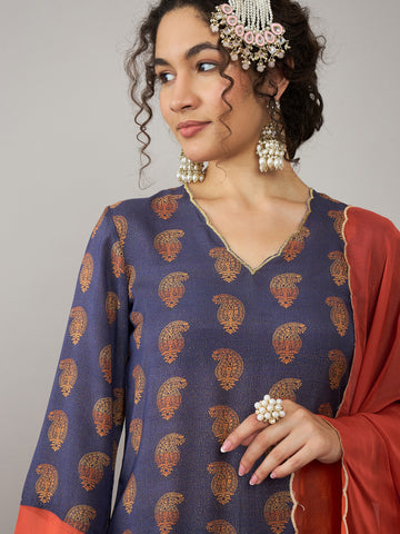 Purple sharara set with rust dupatta