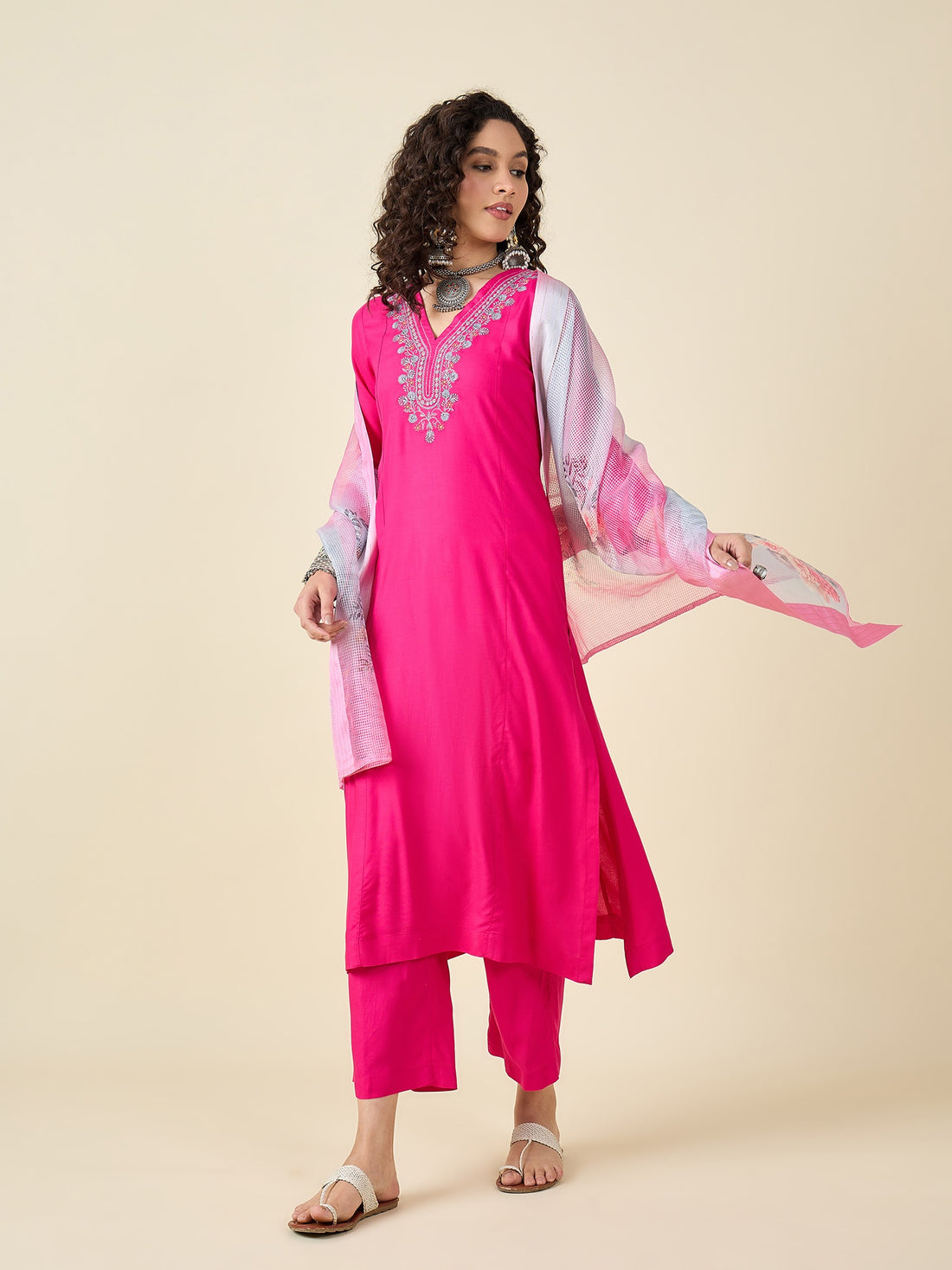 Hot Pink Kurta Set with Dupatta