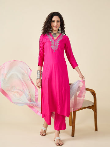 Hot Pink Kurta Set with Dupatta
