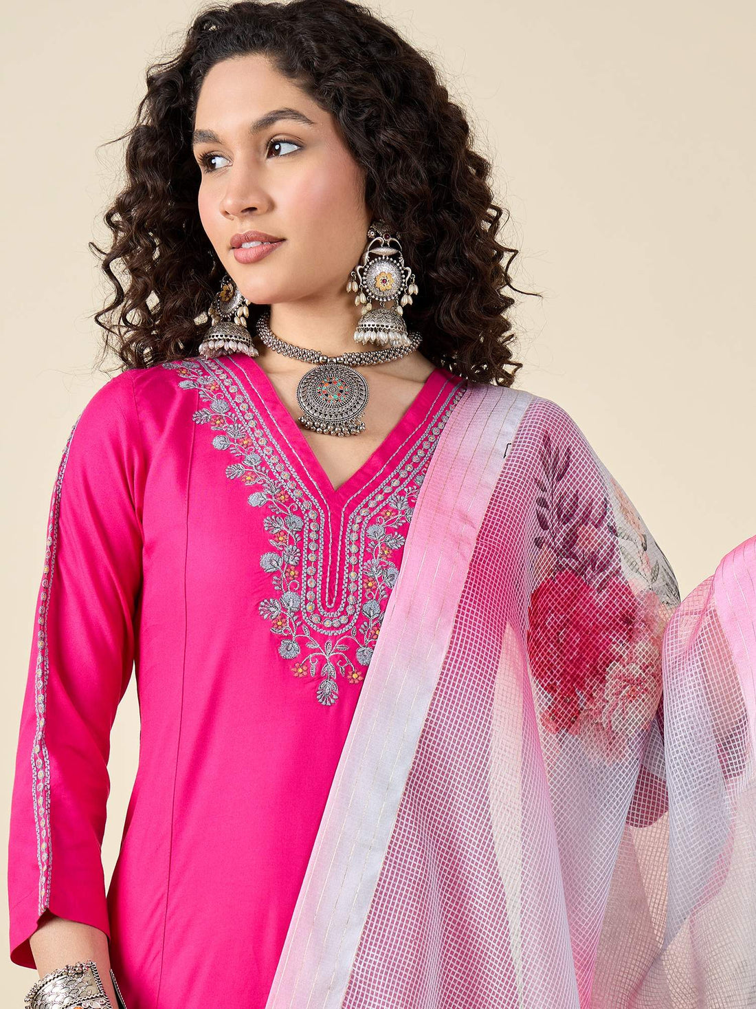 Hot Pink Kurta Set with Dupatta