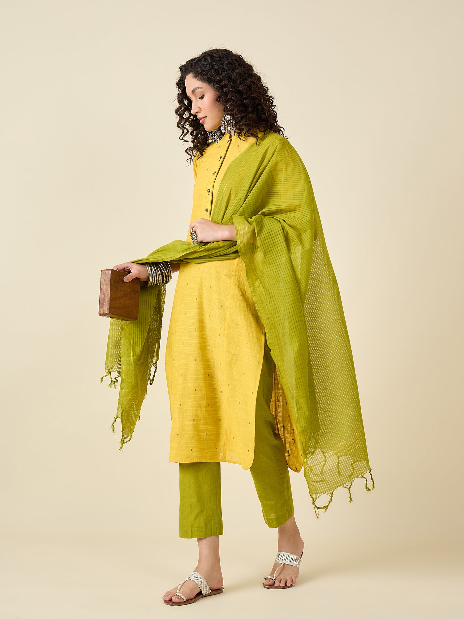 Lime Kurta Set With Dupatta