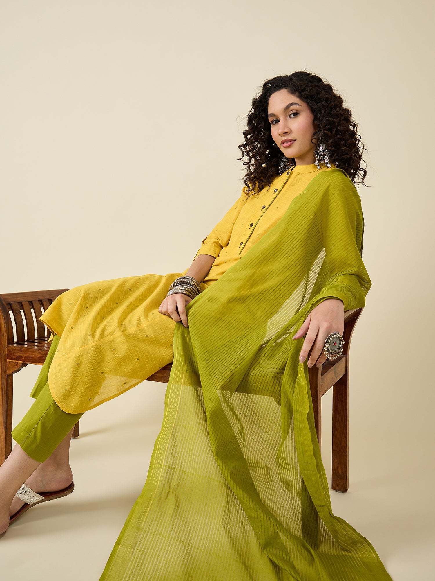 Lime Kurta Set With Dupatta
