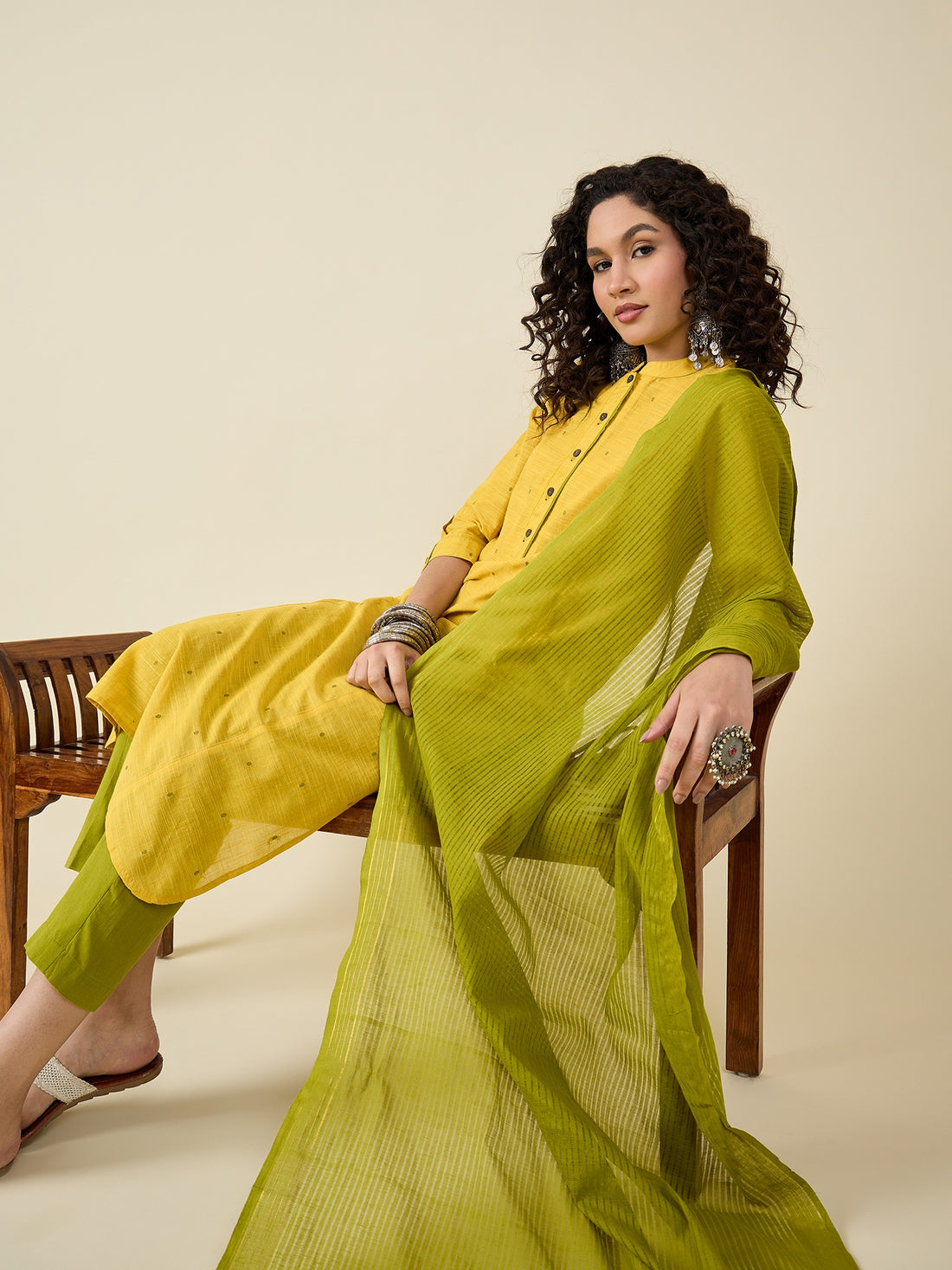 Lime Kurta Set With Dupatta