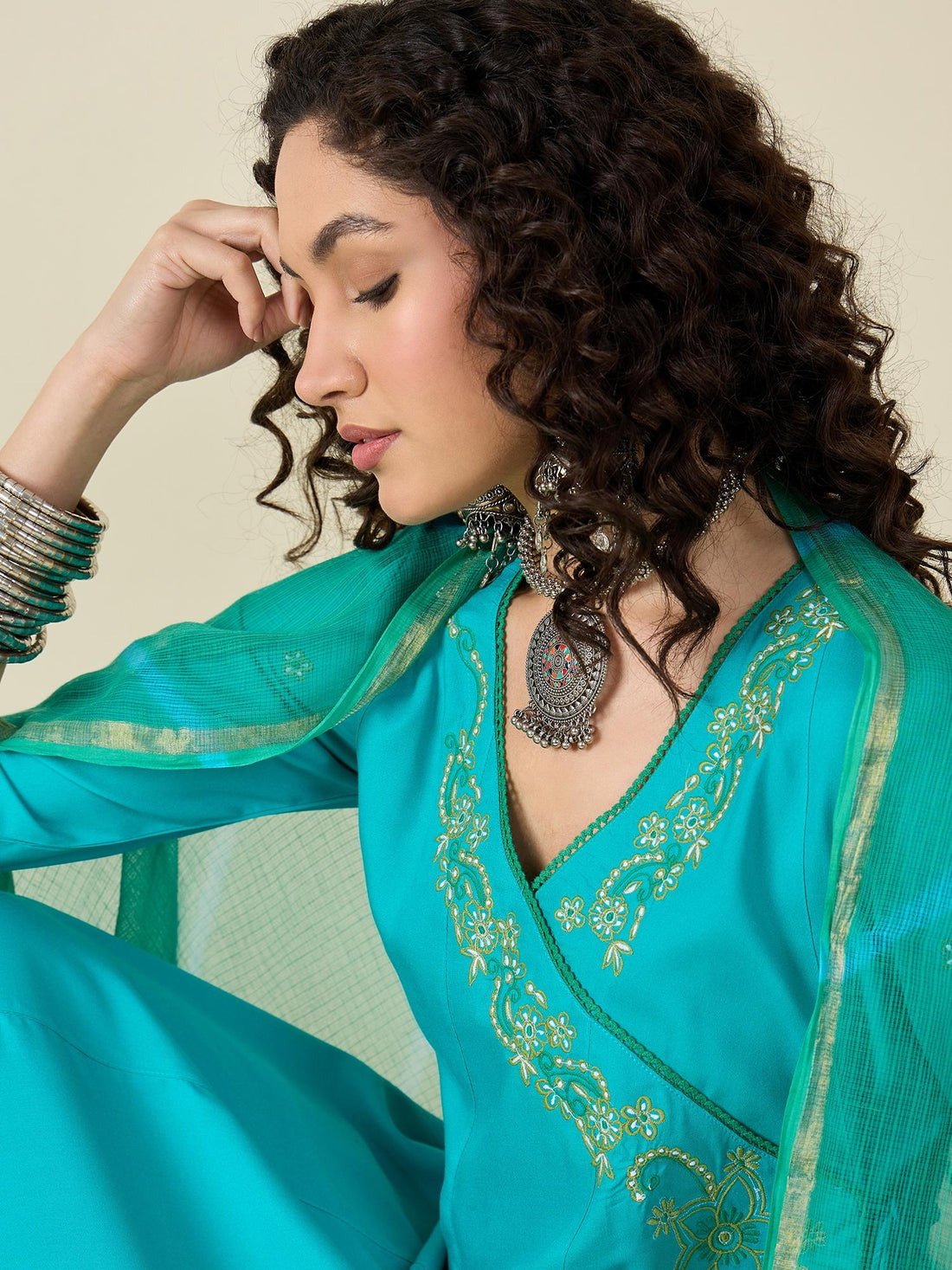 Turquoise Blue Kurta Set With Dupatta