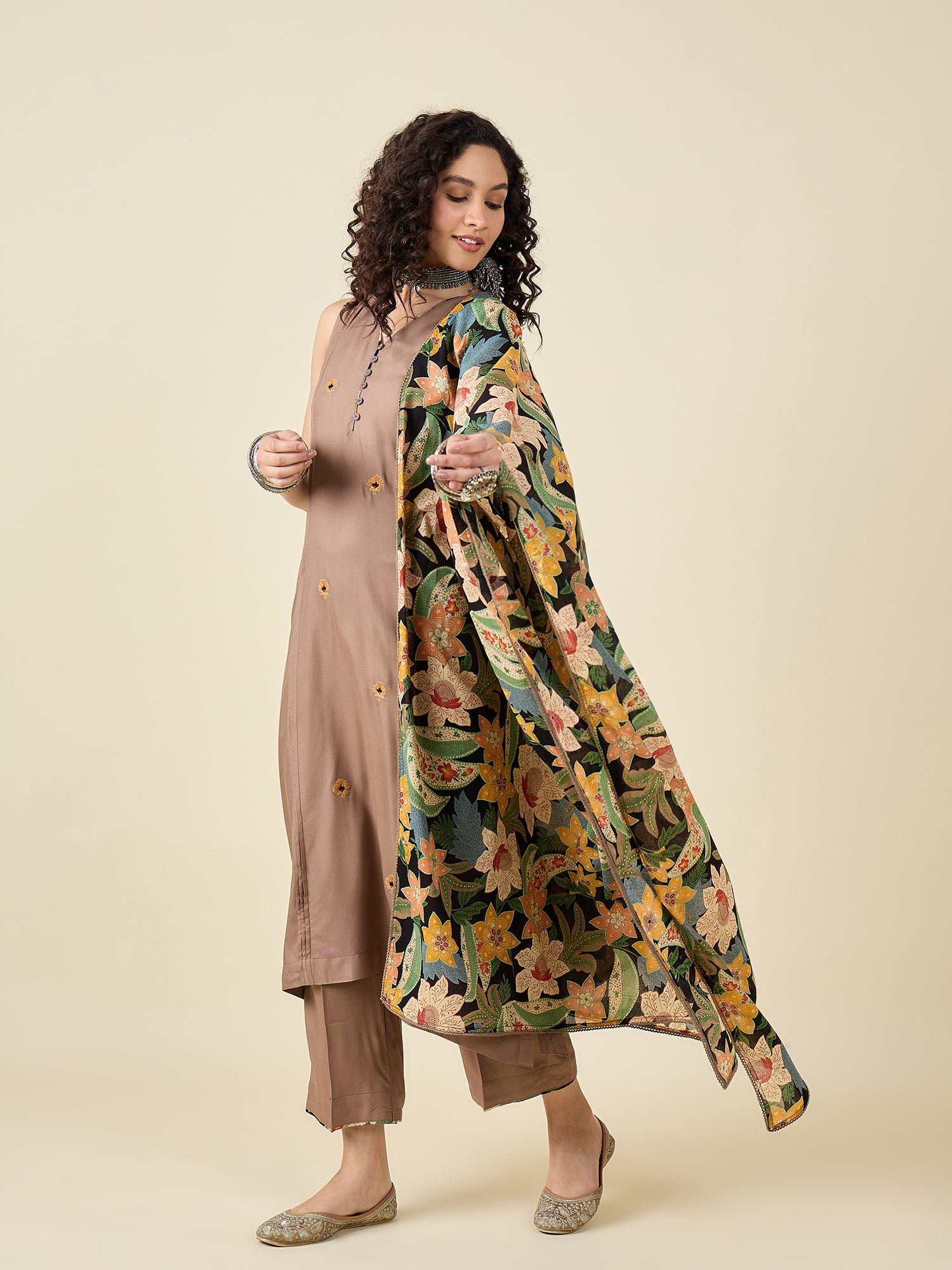Mud Brown kurta Set With Dupatta