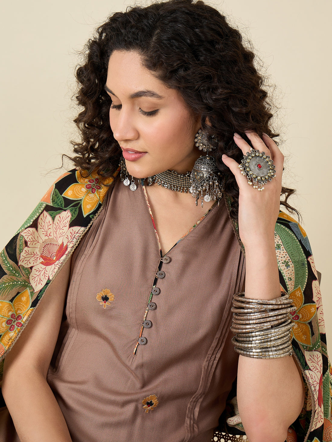 Mud Brown kurta Set With Dupatta